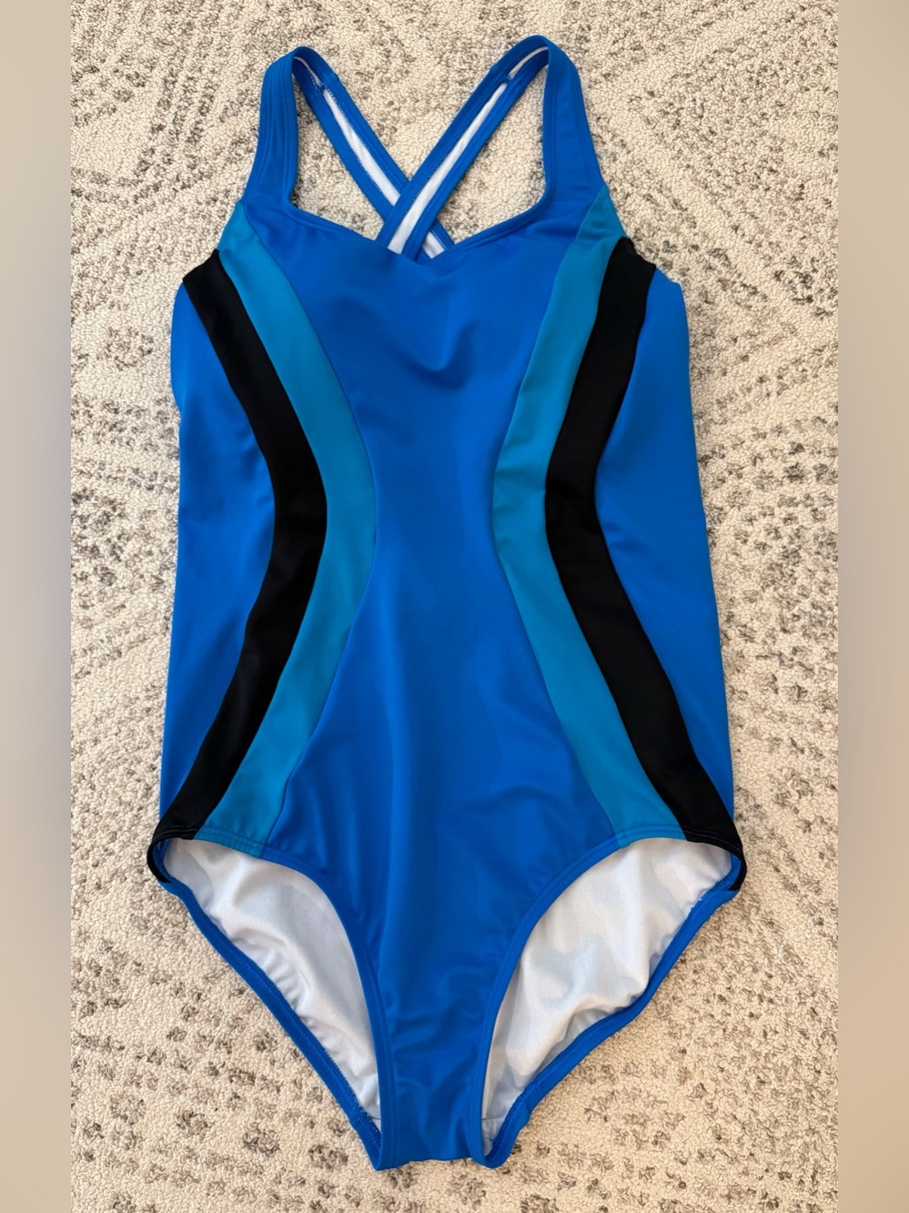 Land’s  End One Piece Tank Swimsuit Blue Sz 10Long